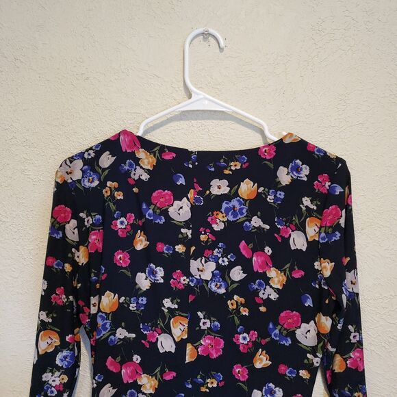 Lauren Ralph Lauren Cleora Front Twisted Floral Jersey Surplice Dress Navy Sz 6 - Picture 7 of 9